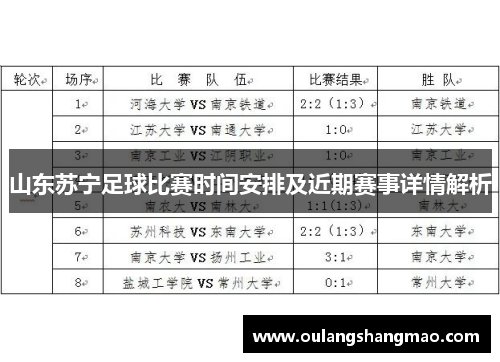 山东苏宁足球比赛时间安排及近期赛事详情解析